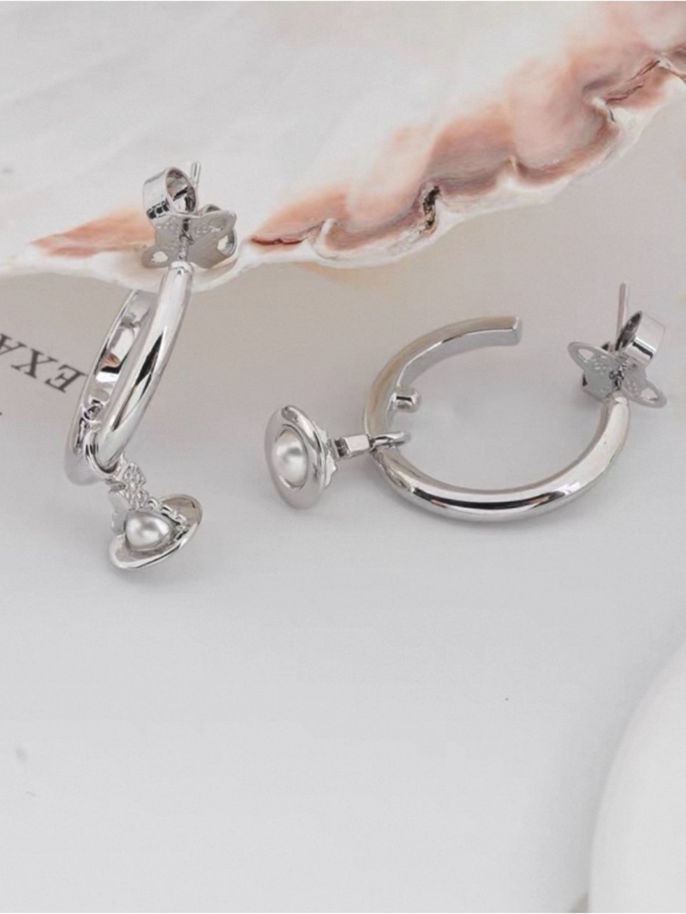 Vivienne Westwood Silver Hoop Earring with Pearl Orb Charm - Picture 2 of 7
